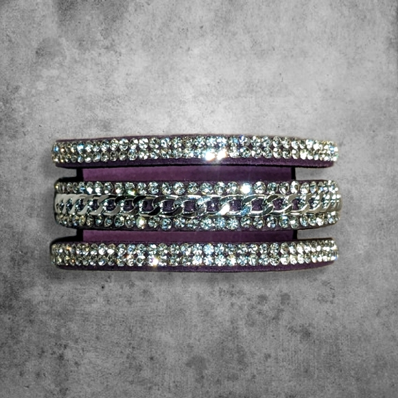 Charming Charlie Jewelry - NEW Purple Silver Crystal Rhinestone Wrap Bracelet Adjustable Sparkly A24